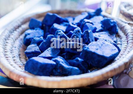 The dye market in the souks of the Moroccan city of Marrakesh