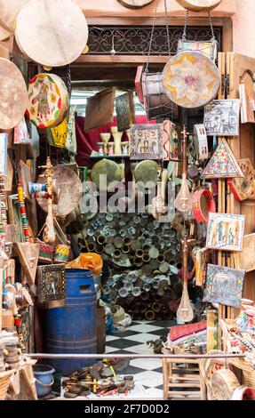 Musical instruments in souk Kimakhine in Marrakech, Morocco Stock Photo