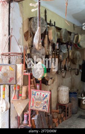 Musical instruments in souk Kimakhine in Marrakech, Morocco Stock Photo