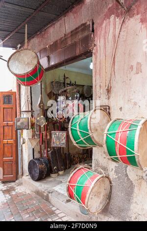 Musical instruments in souk Kimakhine in Marrakech, Morocco Stock Photo