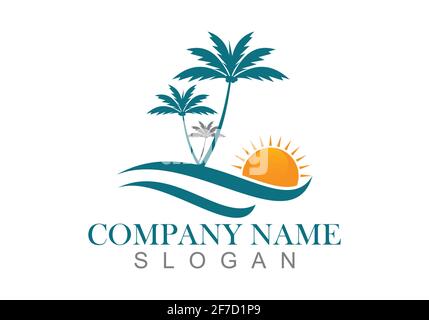 Palm tree summer logo design vector template illustration. Stock Vector