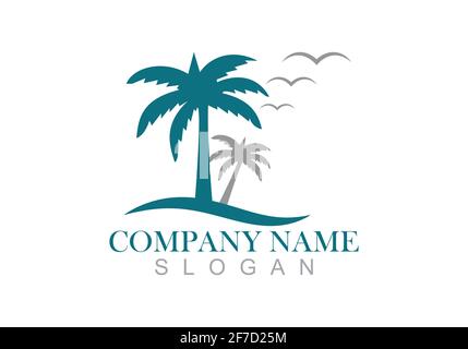 Palm tree summer logo design vector template illustration. Stock Vector