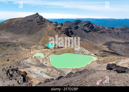 View of the Emerald Lakes at Tongariro Alpine Crossing, Northern Island of New Zealand Stock Photo