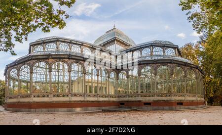 Palacio de Cristal Glass Palace in Retiro park in Madrid, Spain Stock Photo