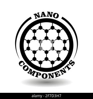 Round creative logo of Nanotechnology components for labeling modern nano science products, with abstract chemical formula symbol in circle icon Stock Vector