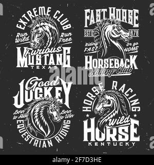 Riding club, jockey, horse polo race t-shirt print Stock Vector