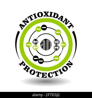 Circle vector icon Antioxidant Protection with molecule symbol protect cell against free radical electron signs. Natural organic cosmetics and medical Stock Vector