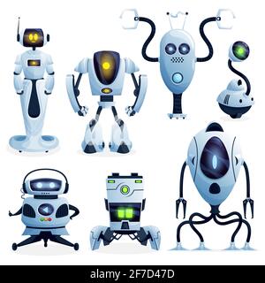 Robots cartoon characters and android bots Stock Vector