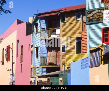 Pastel-coloured buildings, Caminito Street, La Boca, Buenos Aires, Argentina Stock Photo