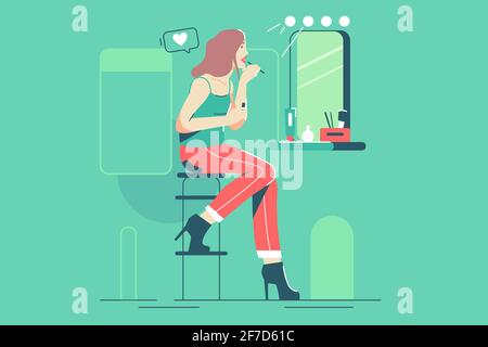 Pretty girl make herself up Stock Vector