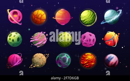 Fantasy space planet for ui galaxy game. Vector cartoon icon of magic ...