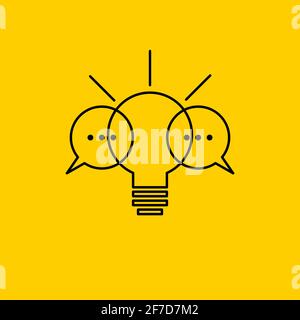 Brainstorming icon. Light bulb and two comment bubbles. Teamwork simple linear logo. Business concept Stock Vector