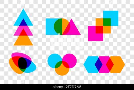 Set of geometric abstract intersecting shapes. Graphic design elements, for logos, icons, signs and symbols Stock Vector