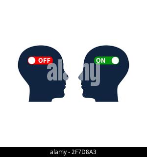 Head with on and off switch. Learning, understanding concept. Coaching icon. Stock Vector