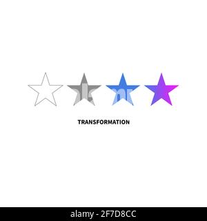 Transformation minimal abstract color logo with stars. Symbol of change, evolution or development Stock Vector