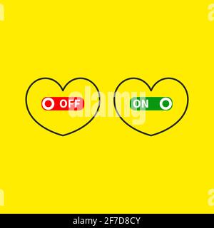 Two hearts with on and off switches. Love and hate concept. Stock Vector