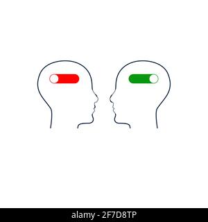Head with on and off switch. Learning, understanding concept. Coaching icon. Stock Vector