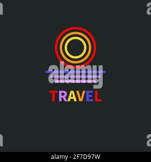 Logo for resort, hotel, travel agency, spa with sun and sea. Geometric abstract summer icon with ocean and sunrise. Vector illustration Stock Vector