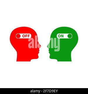 Head with on and off switch. Learning, understanding concept. Coaching icon. Stock Vector