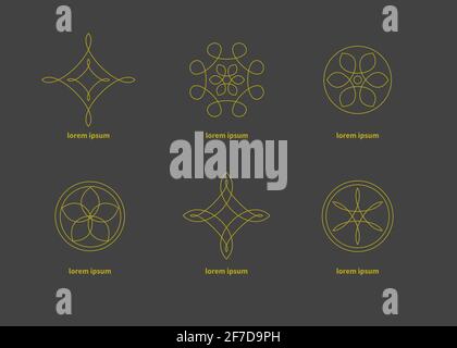 Set of beautiful geometric abstract elements for logos or icons. Symbol for spa, beauty salon, or hotel. Stock Vector