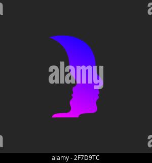 Psychology logo. Two male profile. Therapy icon. Two human heads in profile. Stock Vector