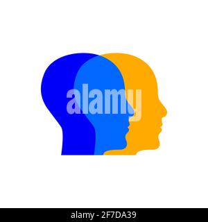 Psychology logo. Two male profile. Therapy icon. Two human heads in profile. Stock Vector