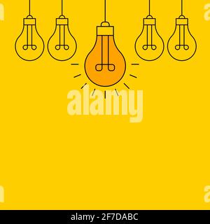 Brainstorm concept. Burning light bulb. Symbol of creative idea in business. Insight sign. Stock Vector