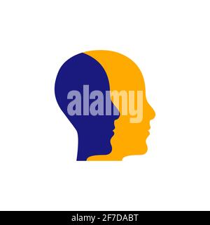 Psychology logo. Two male profile. Therapy icon. Two human heads in profile. Stock Vector