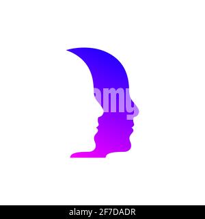 Psychology logo. Two male profile. Therapy icon. Two human heads in profile. Stock Vector