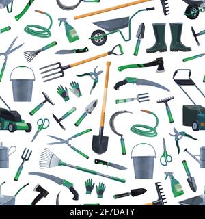 Garden and farm tools seamless pattern background Stock Vector