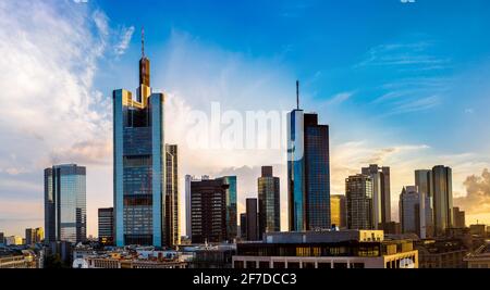 Aerial view of Frankfurt with Hauptwachen at sunset Stock Photo