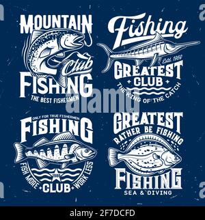 Fishing t-shirt prints with fish, ocean fisher club tee. Lake