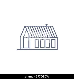Farmhouse line icon - village house or wooden cabin in linear style on white background. Vector illustration Stock Vector