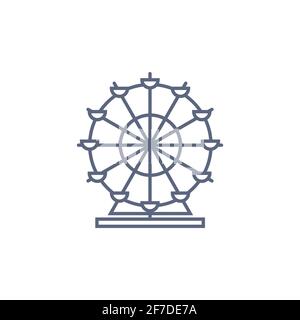Ferris wheel line icon - carousel simple linear pictogram on white background. Vector illustration Stock Vector