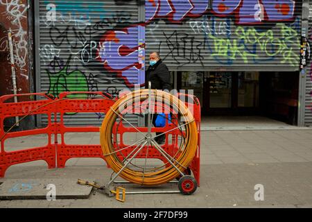 Peckham - London (UK), 6 April 2021: Ono essential shops prepare to reopen after the UK's third lockdown due to the coronavirus pandemic. Stock Photo