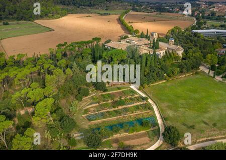 Sant Benet de Bages monastery in an aerial view in summer (Barcelona province, Catalonia, Spain)  ESP: Vista aérea del Monasterio Sant Benet de Bages Stock Photo