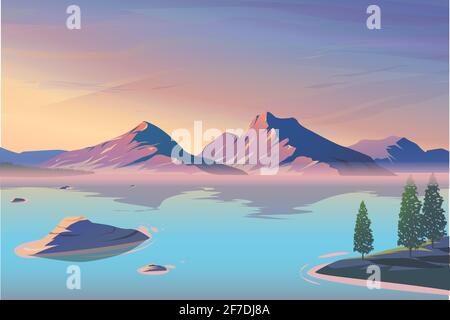 Mountain lake landscape vector illustration.  Stock Vector