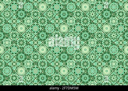 Ornamental background pattern with green tiles, vector patchwork Stock Vector
