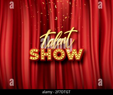 Vector Talent show banner, poster, gold inscription on red curtain, advertising or invitation Stock Vector