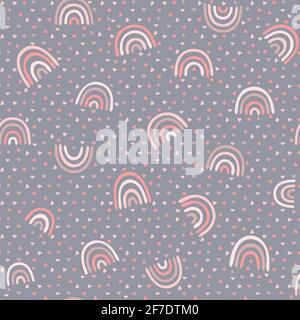 Baby seamless pattern with cute rainbows and hearts. Creative vector background for fabric, textile, baby wallpaper. Abstract landscape of hills. Deli Stock Vector