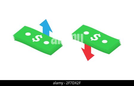 Stack of Dollar Bill with up and down arrows flat icon isolated on white background Vector EPS 10 Stock Vector