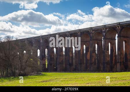 View of the Ouse valley viaduct from meadows nearby. Sussex, Southern England, United Kingdom. Stock Photo