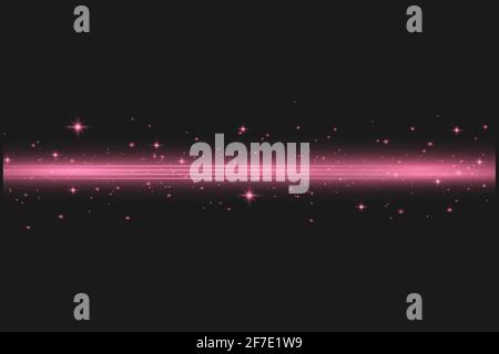 Pink horizontal lens flares pack. Laser beams, horizontal light rays.Beautiful light flares. Stock Vector