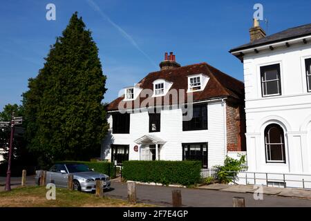 Thackeray's restaurant, a typical Kentish style building with white painted weatherboards, Tunbridge Wells, Kent, England Stock Photo