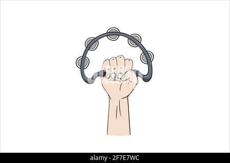 music concept hand holding tambourine musical instrument isolated on white background, vector illustration Stock Vector