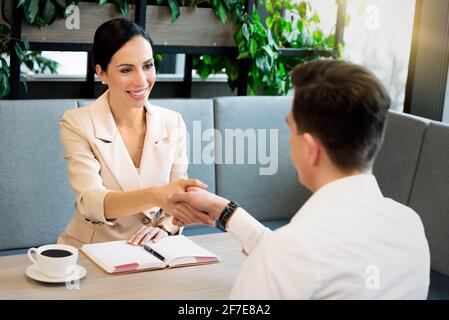 Business people at work. Handshake, business meeting, interview concept Stock Photo
