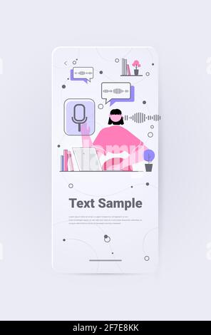 businesswoman using mobile app personal assistant voice recognition soundwave intelligent technologies Stock Vector