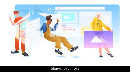 developers team creating website ui interface web application development program software optimization Stock Vector