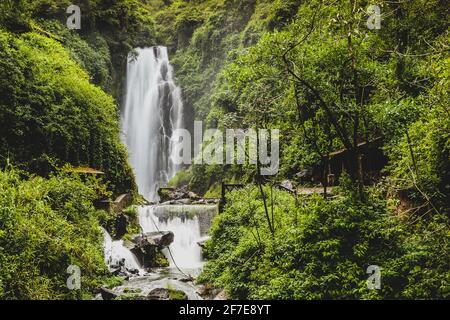 Cascadas de peguche,.A small waterfall in a lush green environmnent in Ecuador, close to Otavalo. Stock Photo