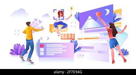 developers team creating website ui interface web application development program software optimization Stock Vector
